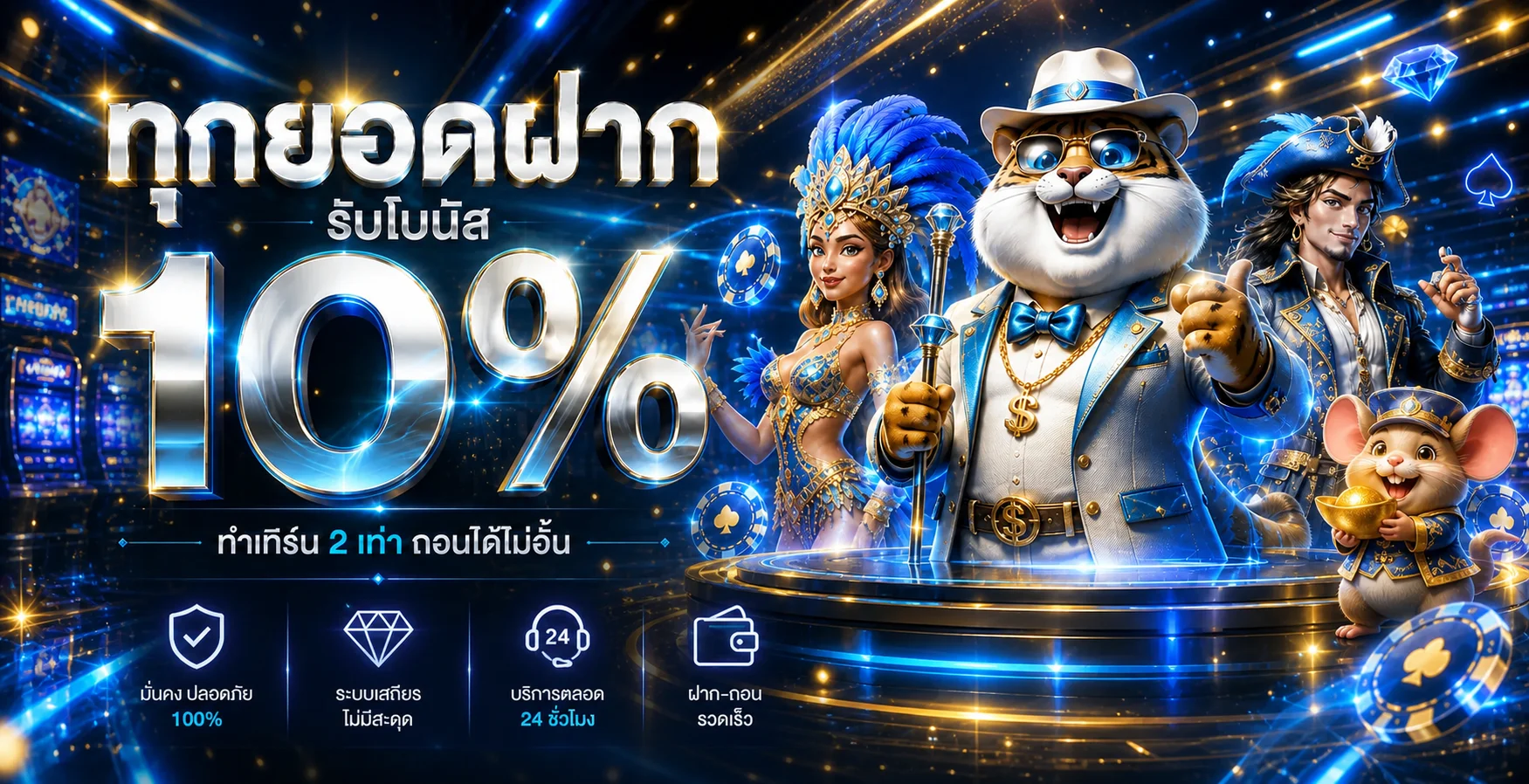โปรโมชั่นคืนยอดของ 77 Game โทนสีน้ำเงินและทอง